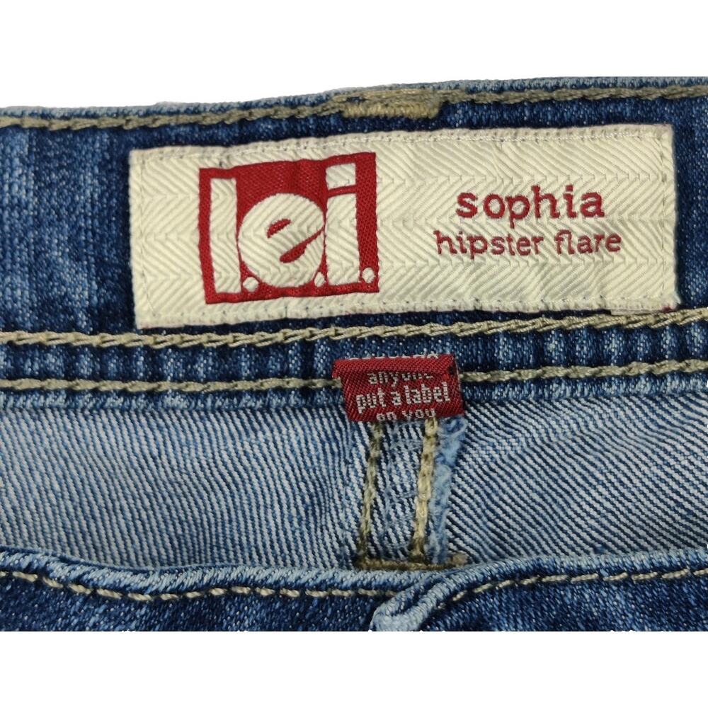 L.e.i. Sophia Hipster Flare Jeans Juniors 13 Blue Medium Wash Low Rise 32x31 - Picture 2 of 10